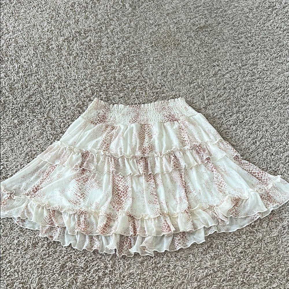 Elegant Cream and Pink Ruffled Skirt